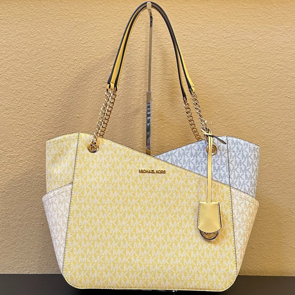 Michael Kors Jet Set Travel Large Chain Shoulder Tote Bag MK Yellow Multi